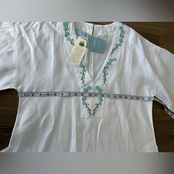 NWT Fanm Mon x Andie Kepez Kaftan Embroidered Dress White 100% Linen
Size Small - Picture 12 of 13